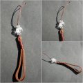 茶　革ひもストラップ　四神　青龍　水晶　14mm　　品番：7012