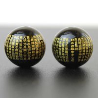 カービング　般若心経(金彫)　オニキス　12mm　　品番： 7780