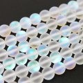 連　人工石　ルナフラッシュ　レインボーグラスオーラ　フロストつや無し加工　ホワイト　 丸　 8mm　品番： 9254