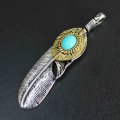 真鍮パーツ　フェザー　ターコイズ(着色)　約6cm　　※ポイント対象外　品番： 10151