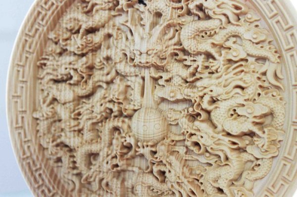 画像3: 置物　柘植の木　彫り　九龍壁　台座付き　　　品番： 10178