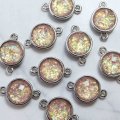 コネクトパーツ　合成オパール　ピンク　表面カット加工有　SV シルバー　1個　品番： 11927