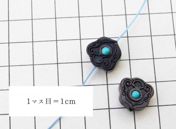 画像3: 【一粒売り】ウッドビーズ　鐘　ベル　黒檀　エボニー　フェイクターコイズ　約16mm　　※ポイント対象外　品番： 11876