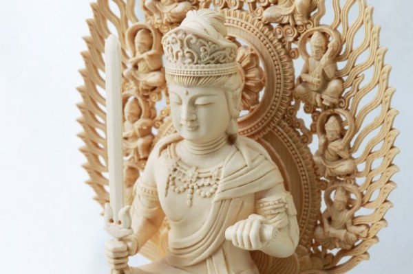 画像3: 置物　木彫り　八尊仏　文殊菩薩（もんじゅぼさつ）マンジュシュリー　智慧　明瞭　学業成就　ヒノキ　檜　品番：12512