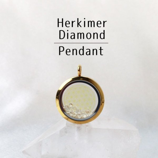 画像1: ペンダントトップ　ゴールド　ハーキマーダイヤモンド　大　フラワーオブライフ　さざれ　品番：12869