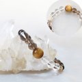 2021年　ブレス　水晶×ルチルクォーツ×スモーキークォーツ×タイガーアイ　デザインブレス　金運　仕事運　お守り　品番： 12928