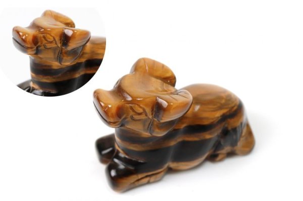 画像4: 置物　彫り物　丑（うし）　タイガーアイ　金運　仕事運　お守り　品番：12983