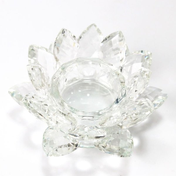 画像1: クリスタルガラス　蓮花台　お皿　小サイズ　カラー無し(透明)　風水　置物　彫り物　品番：13308