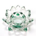 【現品限り】クリスタルガラス　蓮花台　お皿　小サイズ　グリーンカラー　風水　置物　彫り物　※割引クーポン・ポイント付与対象外　品番：13304