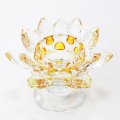 【現品限り】クリスタルガラス　蓮花台　お皿　大サイズ　イエローカラー　風水　置物　彫り物　※割引クーポン・ポイント付与対象外　品番：13310