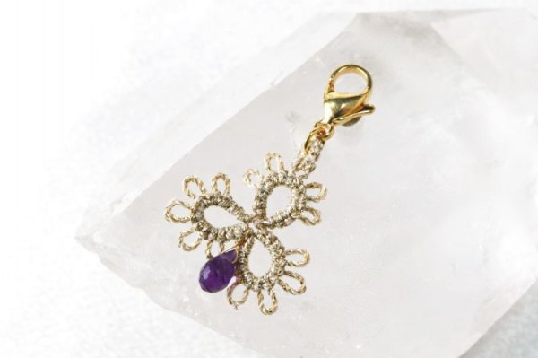 画像3: 【現品限り】Grace Knote　グレースノート　マスクチャーム　Clover　クローバー　アメジスト　GL　ハンドメイド　手編みレース　天然石　 ゴールド　品番：13443