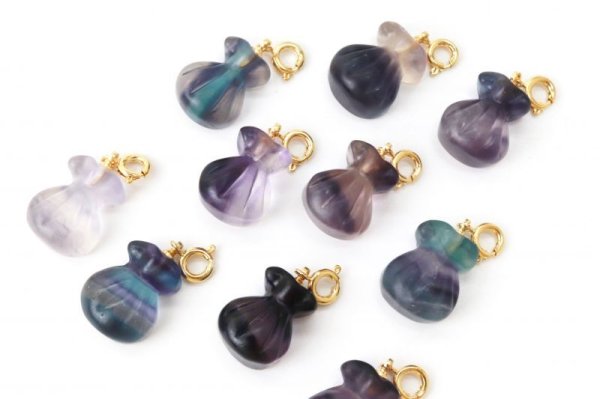 画像5: チャーム　フローライト　福袋形　癒し　浄化　開運　幸福　運気上昇　真鍮　パーツ　品番：13489