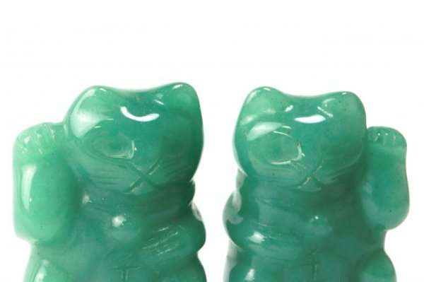画像3: 置物　彫り物　招き猫　左右手　セット　アベンチュリン　小　グリーン　緑　まねきねこ　健康　5月　誕生石　品番：13528