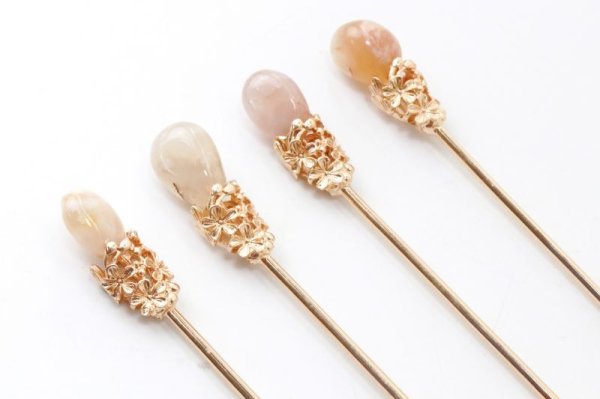 画像4: かんざし　原石　チェリーブロッサムアゲート　ゴールド　ヘアアクセサリー　花　人間関係　天然石　品番： 13852