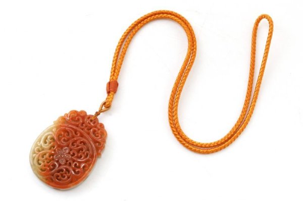 画像8: ネックレス　オレンジ翡翠　お花　唐草　橙色　ひすい　人生　成功　達成　お守り　【一点物】　品番：13547
