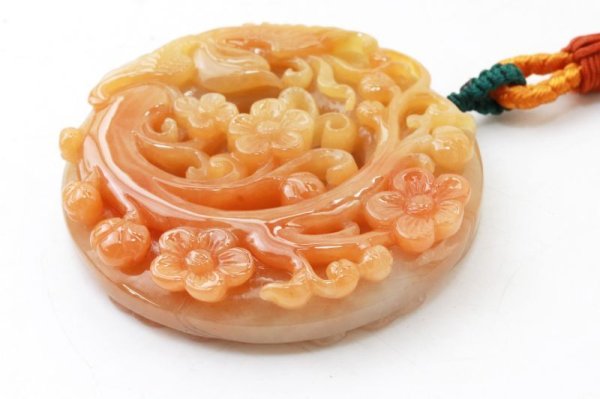 画像4: ネックレス　オレンジ翡翠　お花　鳥　橙色　ひすい　人生　成功　達成　お守り　【一点物】　品番：13548