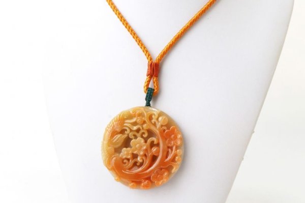 画像5: ネックレス　オレンジ翡翠　お花　鳥　橙色　ひすい　人生　成功　達成　お守り　【一点物】　品番：13548