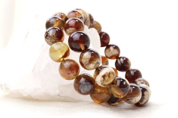 画像3: ブレス　タイガーアンバー　丸　約12mm　インドネシア産　アンバー　スマトラ琥珀　植物の化石　品番：14534