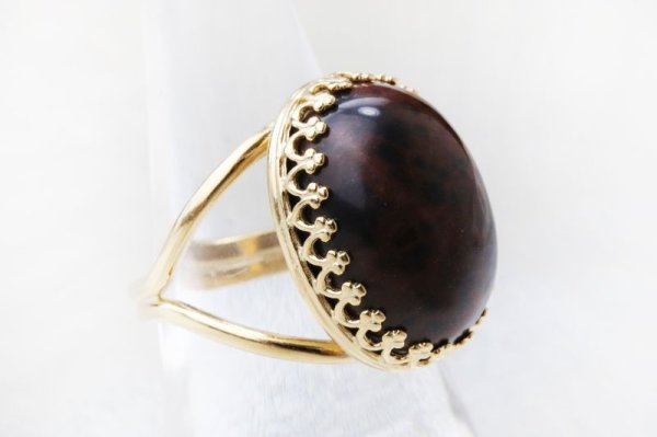 画像3: 【日本銘石】リング　指輪　レース枠　ヴァーミリオンオブシディアン　〈北海道〉　ゴールド　GD　フリーサイズ　仕事運　恋愛運　未来を見通す力　品番：15169