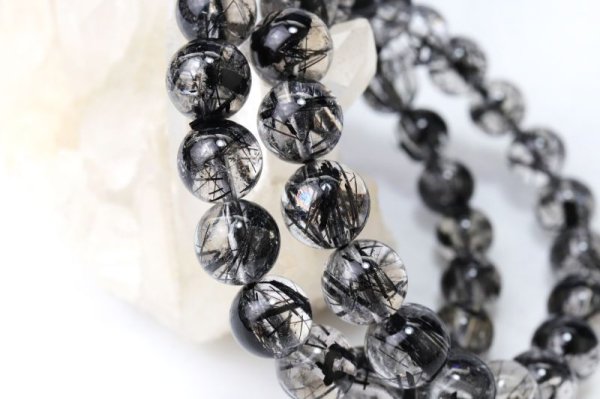 画像6: ブレス　ブラックトルマリンインクォーツ　レインボー入り　丸　約9mm　ブラジル産　お守り　希望　幸運　天然石　品番：15259