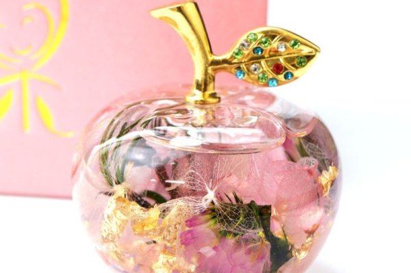 画像5: 置物　ハーバリウム　ミニリンゴ　桃　ピンク　ローズクォーツ　さざれ石入り　幸運　魔除け　前向き　自信　魅了　風水　開運　運気上昇　浄化　アップル　インテリア　品番： 15261