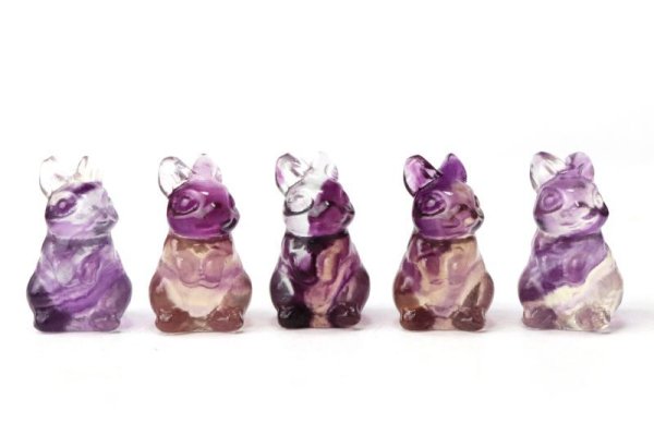 画像5: 置物　フローライト　ウサギ型　1個　ランダム発送　干支　卯　ラビット　癒し　浄化　彫り物　天然石　品番： 7396