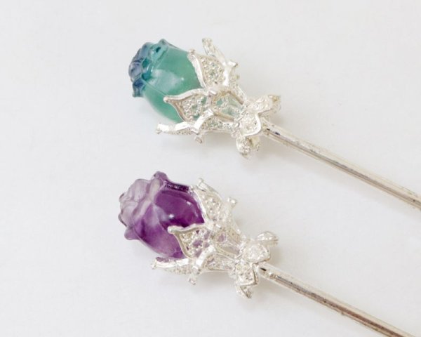 画像3: かんざし 原石 フローライト バラ シルバー 癒し 浄化 天然石 品番: 15628