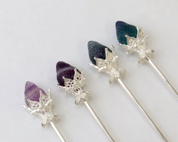 画像4: かんざし　原石　フローライト　イチゴ　シルバー　癒し　浄化　天然石　品番： 15630