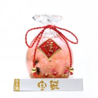 置物　ハーバリウム　宝袋　ピンク　ケース付き　縁起物　風水　プレゼント　金運　幸運　パワーストーン　天然石　品番：16019