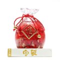 【現品限り】置物　ハーバリウム　宝袋　レッド　ケース付き　縁起物　風水　プレゼント　金運　幸運　パワーストーン　天然石　品番：16077
