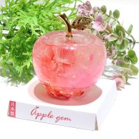 【予約販売】置物　アップルジェム　母の日りんご　大　ローズクォーツ　ピンク　カーネーション　ハーバリウム　無垢で深い愛　感謝　品番：16631
