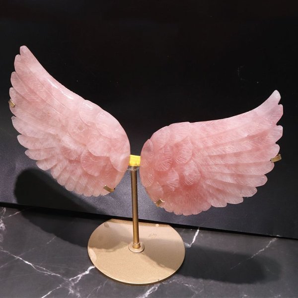画像1: 置物　ローズクォーツ　天使の羽　マダガスカル産　台付き　守護　愛　癒し　恋愛　美しさ　パワーストーン　品番：17097