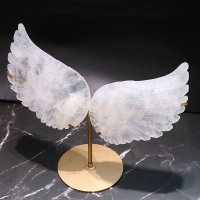 【20%OFF価格】置物　水晶　天使の羽　ブラジル産　台付き　修繕済み　浄化　クォーツ　パワーストーン　天然石　品番：17096