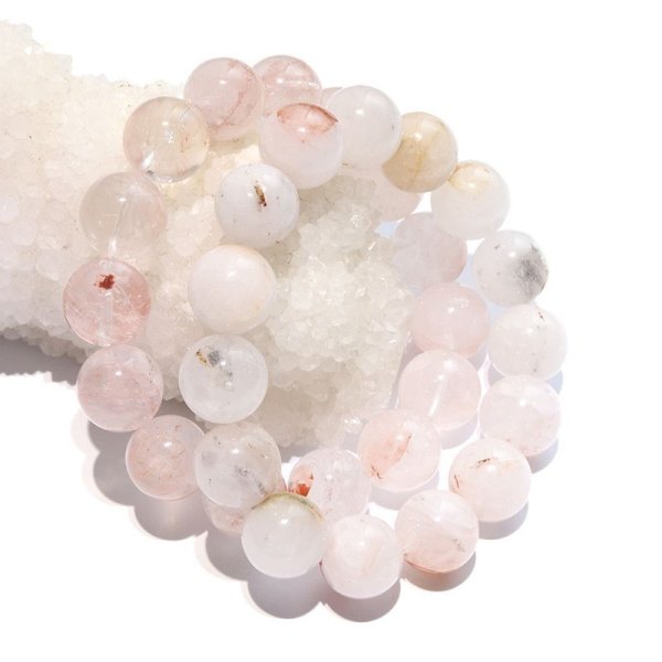 画像6: ブレス　マニカラン水晶＜ヒマラヤ産＞　Aランク　薄ピンク　丸　約14mm　日本製　浄化　ヒーリング　パワーストーン　天然石　品番：17164