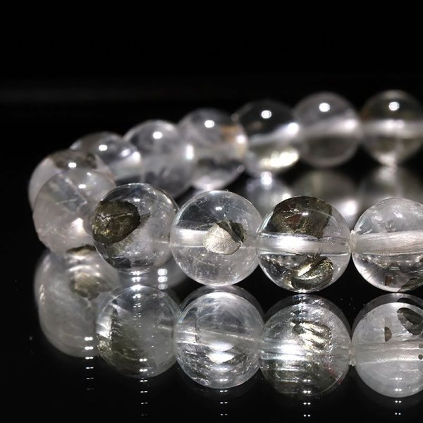 画像3: ブレス　マーカサイトインクォーツ＜ブラジル産＞　丸　約8.5mm　マルカジット　強い意志　夢　願い　憧れ　パワーストーン　天然石　品番：17817