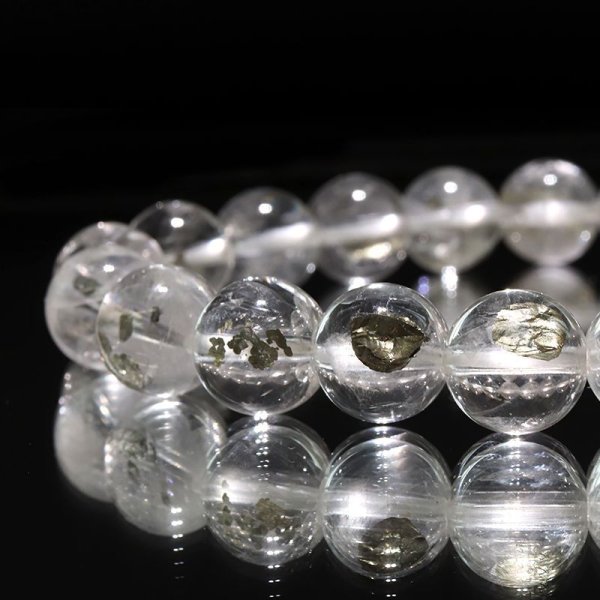 画像3: ブレス　マーカサイトインクォーツ＜ブラジル産＞　丸　約9mm　マルカジット　強い意志　夢　願い　憧れ　パワーストーン　天然石　品番：17818