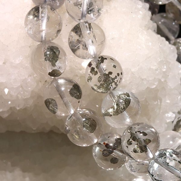 画像5: ブレス　マーカサイトインクォーツ＜ブラジル産＞　丸　約11mm　マルカジット　強い意志　夢　願い　憧れ　パワーストーン　天然石　品番：17821