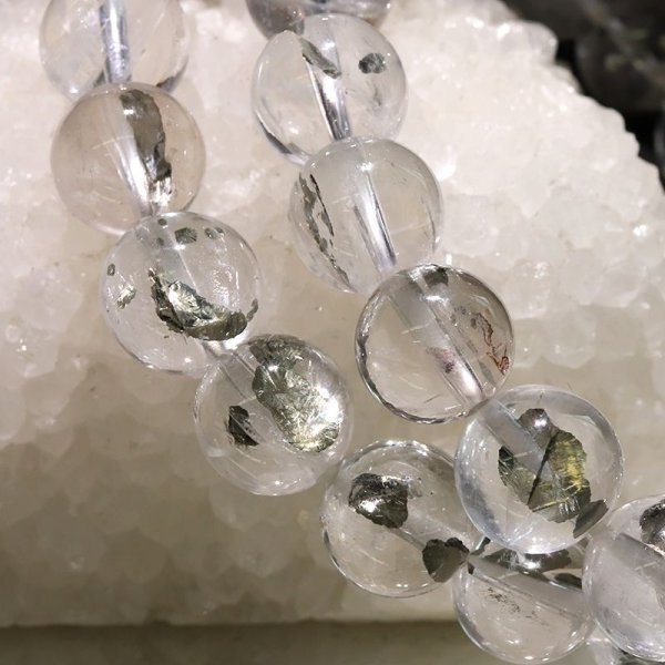 画像5: ブレス　マーカサイトインクォーツ＜ブラジル産＞　丸　約9.5mm　マルカジット　強い意志　夢　願い　憧れ　パワーストーン　天然石　品番：17819