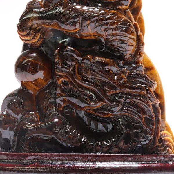 画像3: 【一点物】置物　タイガーアイ　龍　アフリカ産　台付き　風水　家庭円満　出世　商運　財運　金運　仕事運　お守り　パワーストーン　天然石　品番：17840