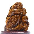 【一点物】置物　タイガーアイ　龍　アフリカ産　台付き　風水　家庭円満　出世　商運　財運　金運　仕事運　お守り　パワーストーン　天然石　品番：17852