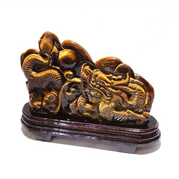 画像5: 【一点物】置物　タイガーアイ　龍　アフリカ産　台付き　風水　家庭円満　出世　商運　財運　金運　仕事運　お守り　パワーストーン　天然石　品番：17864