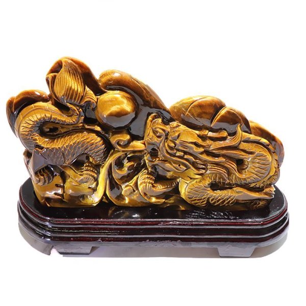 画像3: 【一点物】置物　タイガーアイ　龍　アフリカ産　台付き　風水　家庭円満　出世　商運　財運　金運　仕事運　お守り　パワーストーン　天然石　品番：17864