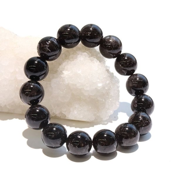 画像5: 【日本銘石】ブレス　山梨黒平黒水晶＜山梨県＞　草入り　AAランク　丸約14mm　手磨き　桐箱付き　原石付き　証明書付き　浄化　厄除け　邪気払い　パワーストーン　天然石　品番：17929