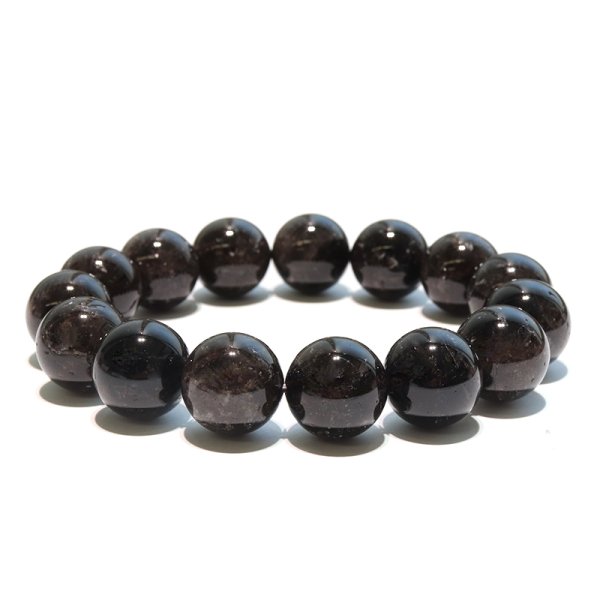 画像3: 【日本銘石】ブレス　山梨黒平黒水晶＜山梨県＞　草入り　AAランク　丸約14mm　手磨き　桐箱付き　原石付き　証明書付き　浄化　厄除け　邪気払い　パワーストーン　天然石　品番：17929