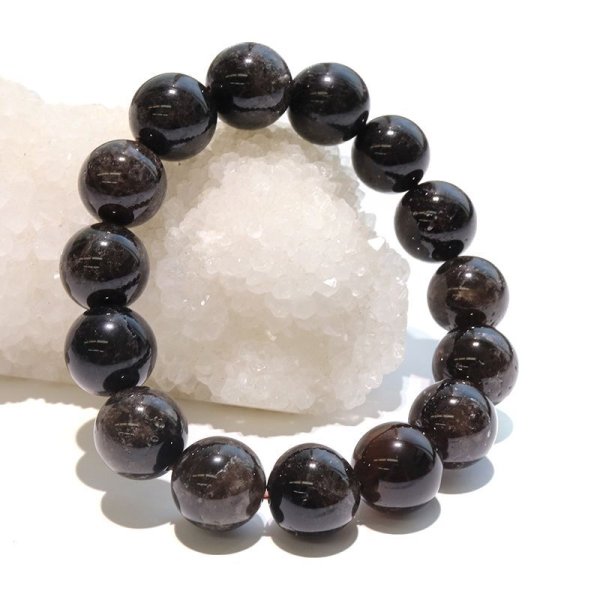 画像5: 【日本銘石】ブレス　山梨黒平黒水晶＜山梨県＞　草入り　AAAランク　丸約14mm　手磨き　桐箱付き　原石付き　証明書付き　浄化　厄除け　邪気払い　パワーストーン　天然石　品番：17930