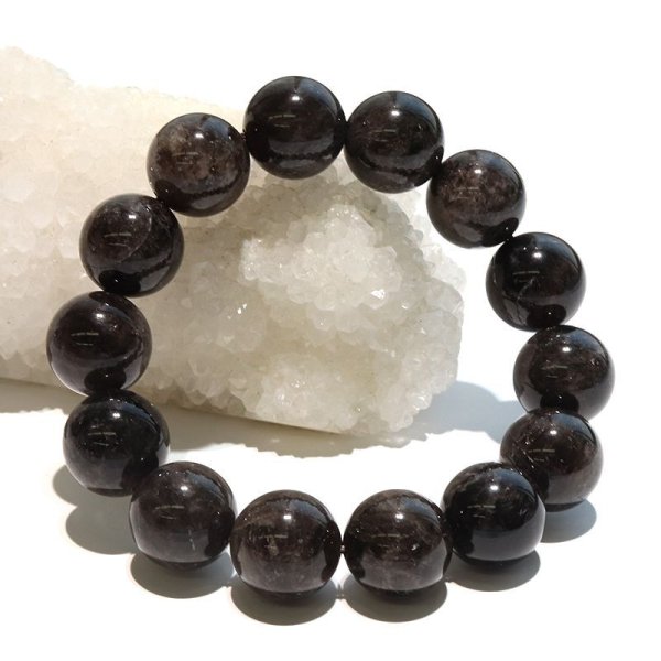 画像5: 【日本銘石】ブレス　山梨黒平黒水晶＜山梨県＞　草入り　Aランク　丸　約15mm　手磨き　桐箱付き　原石付き　証明書付き　浄化　厄除け　邪気払い　パワーストーン　天然石　品番：17942