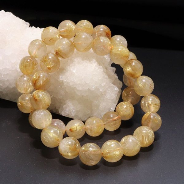 画像6: ブレス　ルチルクォーツ＜ブラジル産＞　丸　約11〜11.9mm　金運　財運　ギャンブル運　パワーストーン　天然石　品番：18034