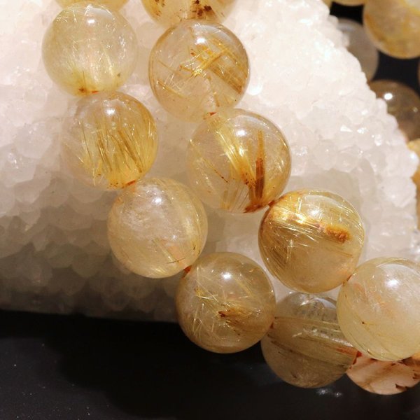 画像5: ブレス　ルチルクォーツ＜ブラジル産＞　丸　約11〜11.9mm　金運　財運　ギャンブル運　パワーストーン　天然石　品番：18034