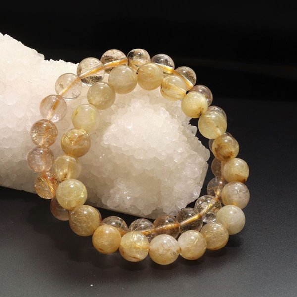 画像6: ブレス　ルチルクォーツ＜ブラジル産＞　丸　約9〜9.9mm　金運　財運　ギャンブル運　パワーストーン　天然石　品番：18035