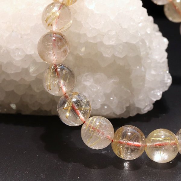 画像5: ブレス　ルチルクォーツ＜ブラジル産＞　丸　約8〜8.9mm　金運　財運　ギャンブル運　パワーストーン　天然石　品番：18044